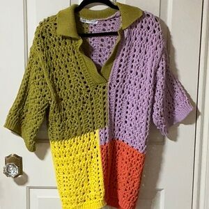 Zara Multicolor Knit Cardigan - Purple, Green, Orange, Yellow